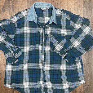 VTG Ivy Club Plaid Flannel Shirt with Denim Collar